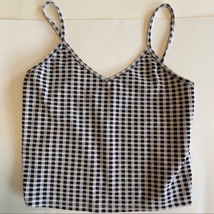 plaid/gingham black and white tank/cami crop top
